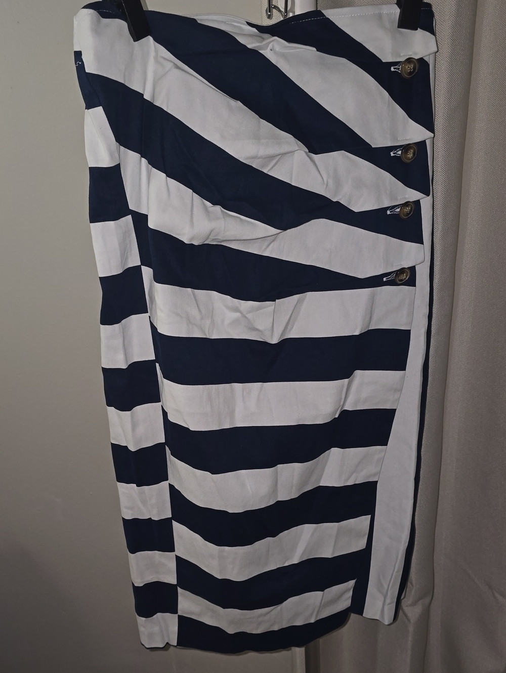 New York & Company Navy and White Striped Button-Accent Pencil Skirt
